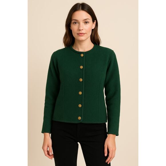 Vintage Tally-Ho 100% Wool Green Cardigan Jacket Gold Buttons Women’s Small - Picture 1 of 12